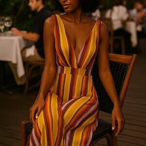 Miss Me Women’s Striped V-Neck Lined Sleeveless Maxi Dress - Multicolor Small
